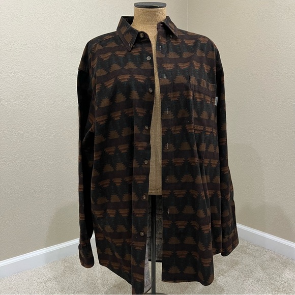 WOOLRICH Flannel Shirt Heavy Brown Southwestern Aztec Long Sleeve Mens Size XL, - Picture 3 of 16